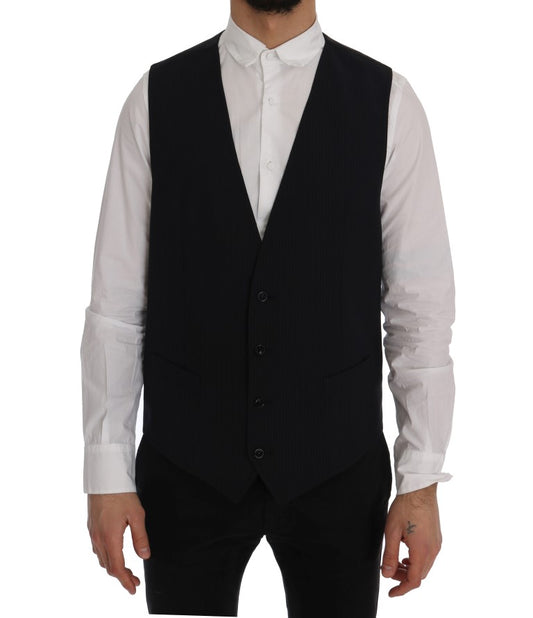 Dolce & Gabbana Black STAFF Wool Striped Vest Dolce & Gabbana