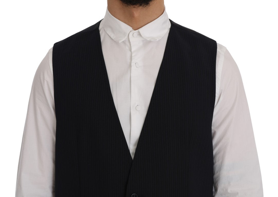 Dolce & Gabbana Black STAFF Wool Striped Vest Dolce & Gabbana