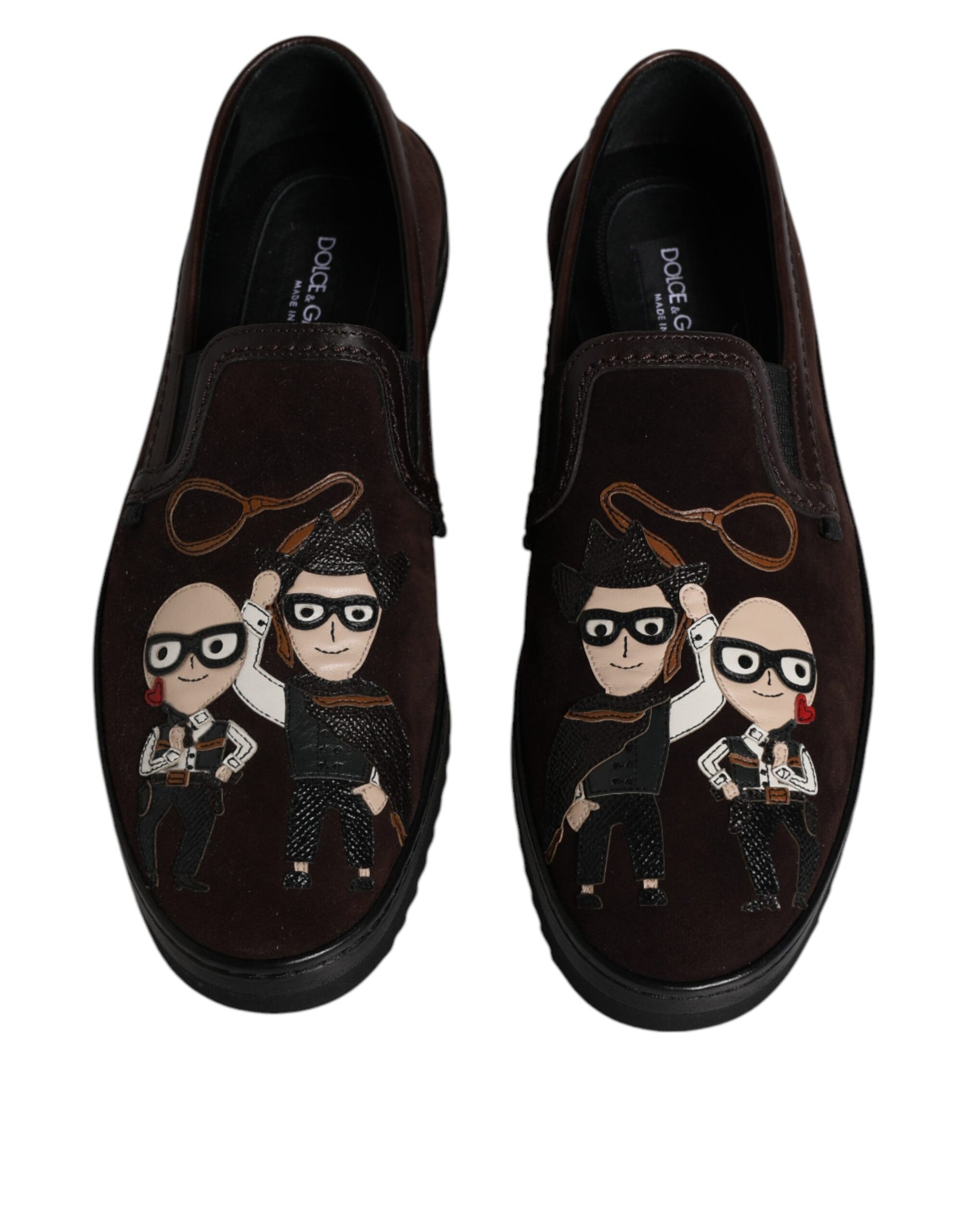 Dolce & Gabbana Brown Suede DG Family Slip On Flats Shoes Dolce & Gabbana