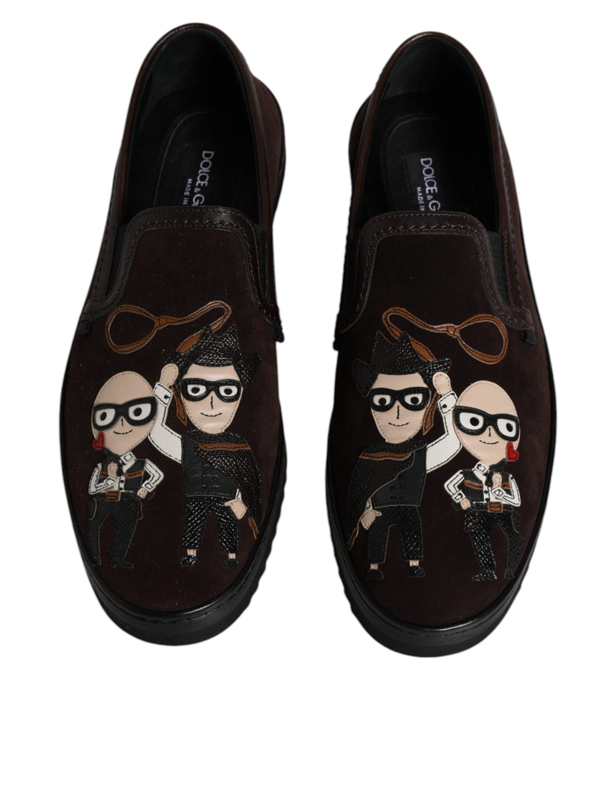 Dolce & Gabbana Brown Suede DG Family Slip On Flats Shoes - Eljoys Fashion 