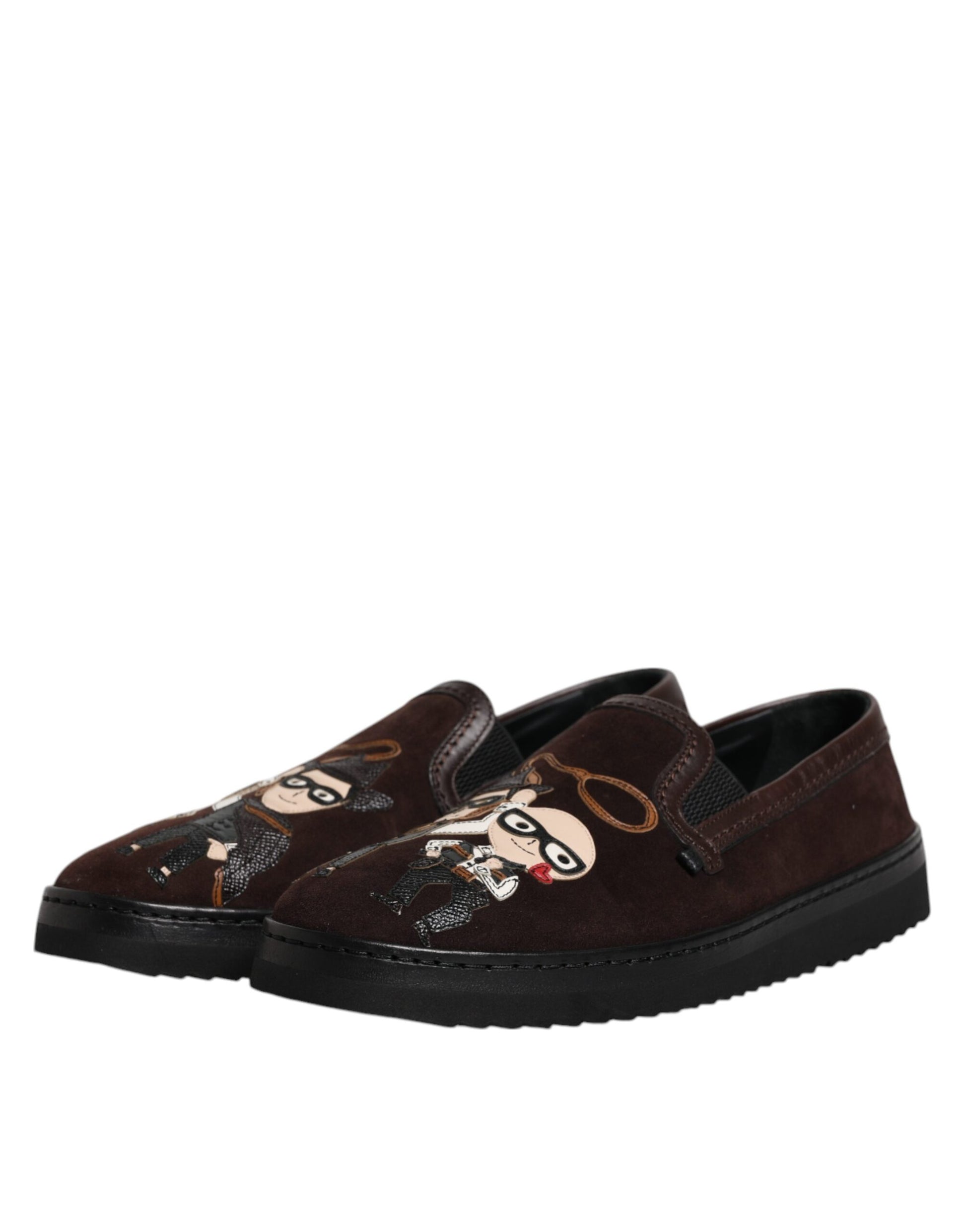 Dolce & Gabbana Brown Suede DG Family Slip On Flats Shoes Dolce & Gabbana