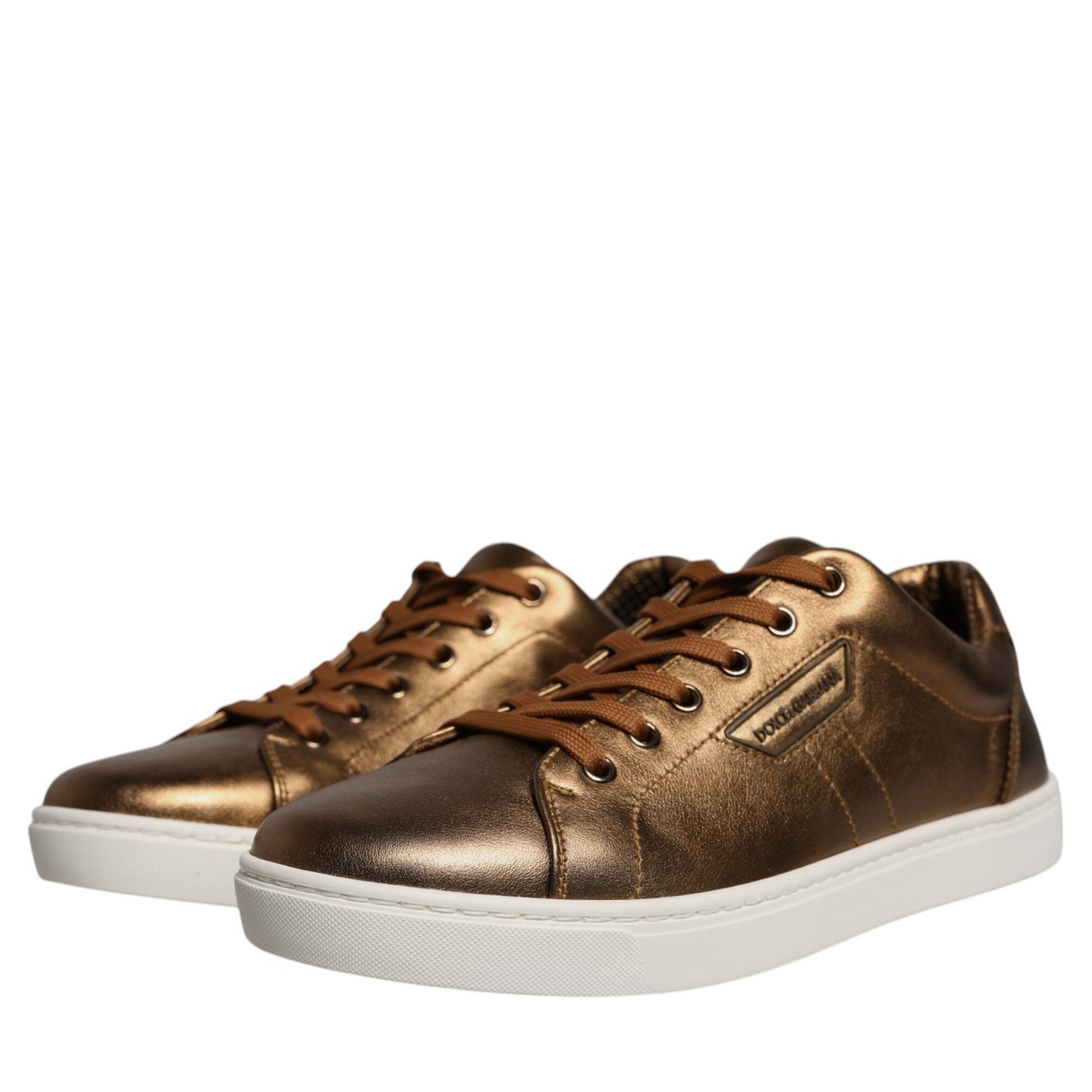 Dolce & Gabbana Gold Leather Logo London Men Sneaker Shoes
