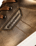 Dolce & Gabbana Gold Leather Logo London Men Sneaker Shoes