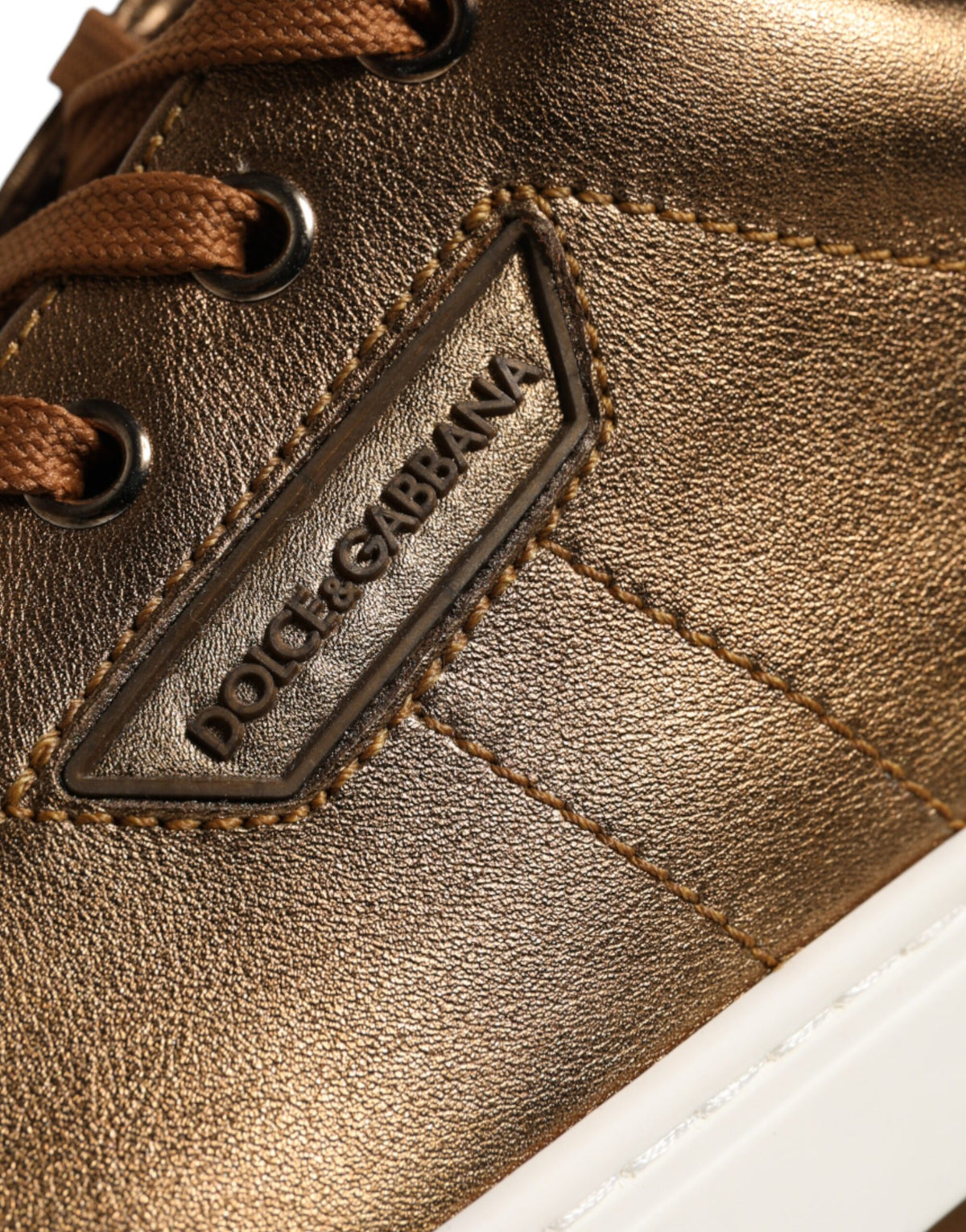 Dolce & Gabbana Gold Leather Logo London Men Sneaker Shoes