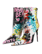 Dolce & Gabbana Multicolor Graffiti Keira Mid Calf Boots Shoes