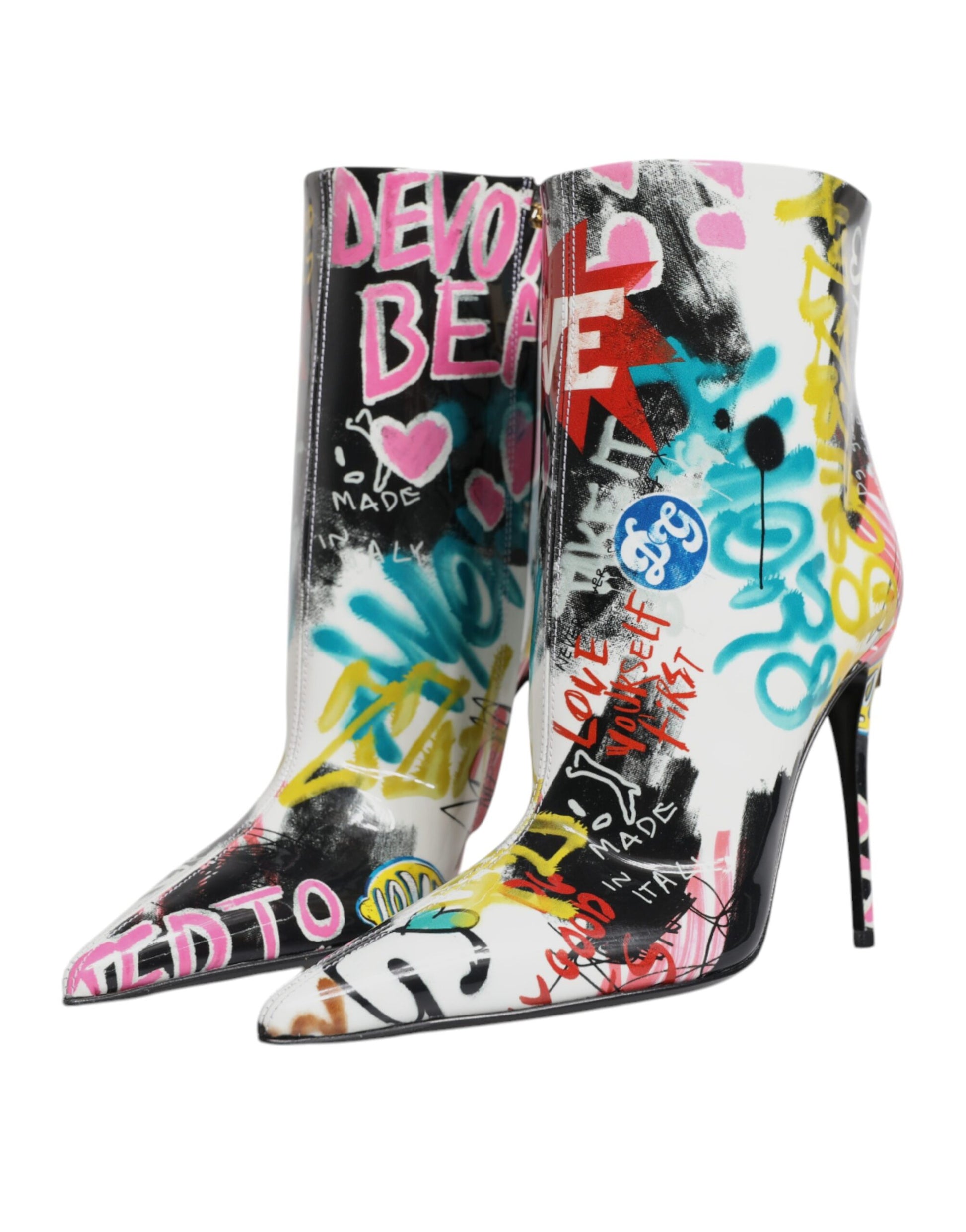 Dolce & Gabbana Multicolor Graffiti Keira Mid Calf Boots Shoes Dolce & Gabbana