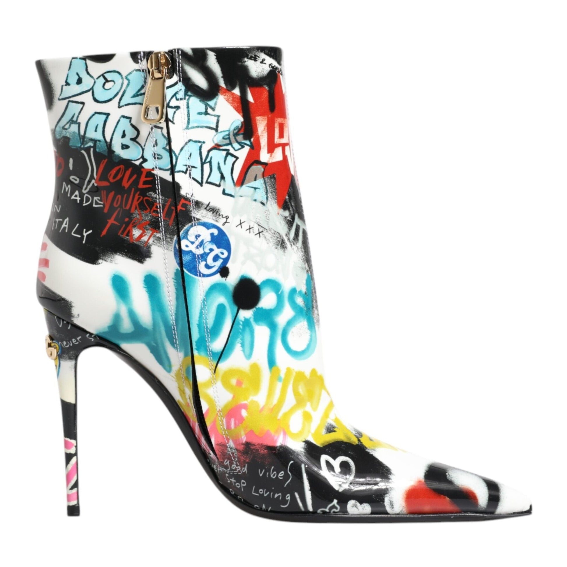 Dolce & Gabbana Multicolor Graffiti Keira Mid Calf Boots Shoes
