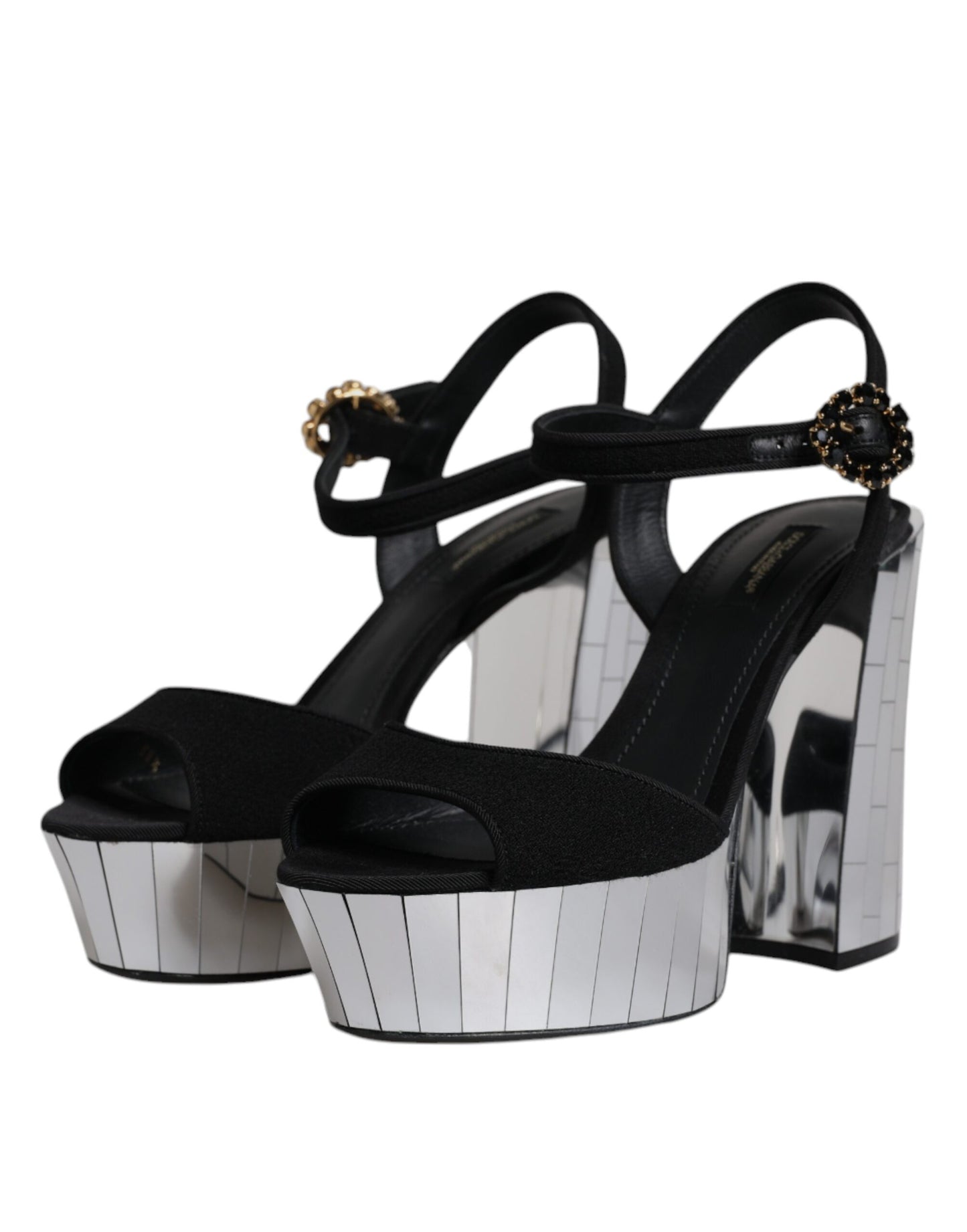 Dolce & Gabbana Black Mirror Heels Platform Sandals Shoes Dolce & Gabbana
