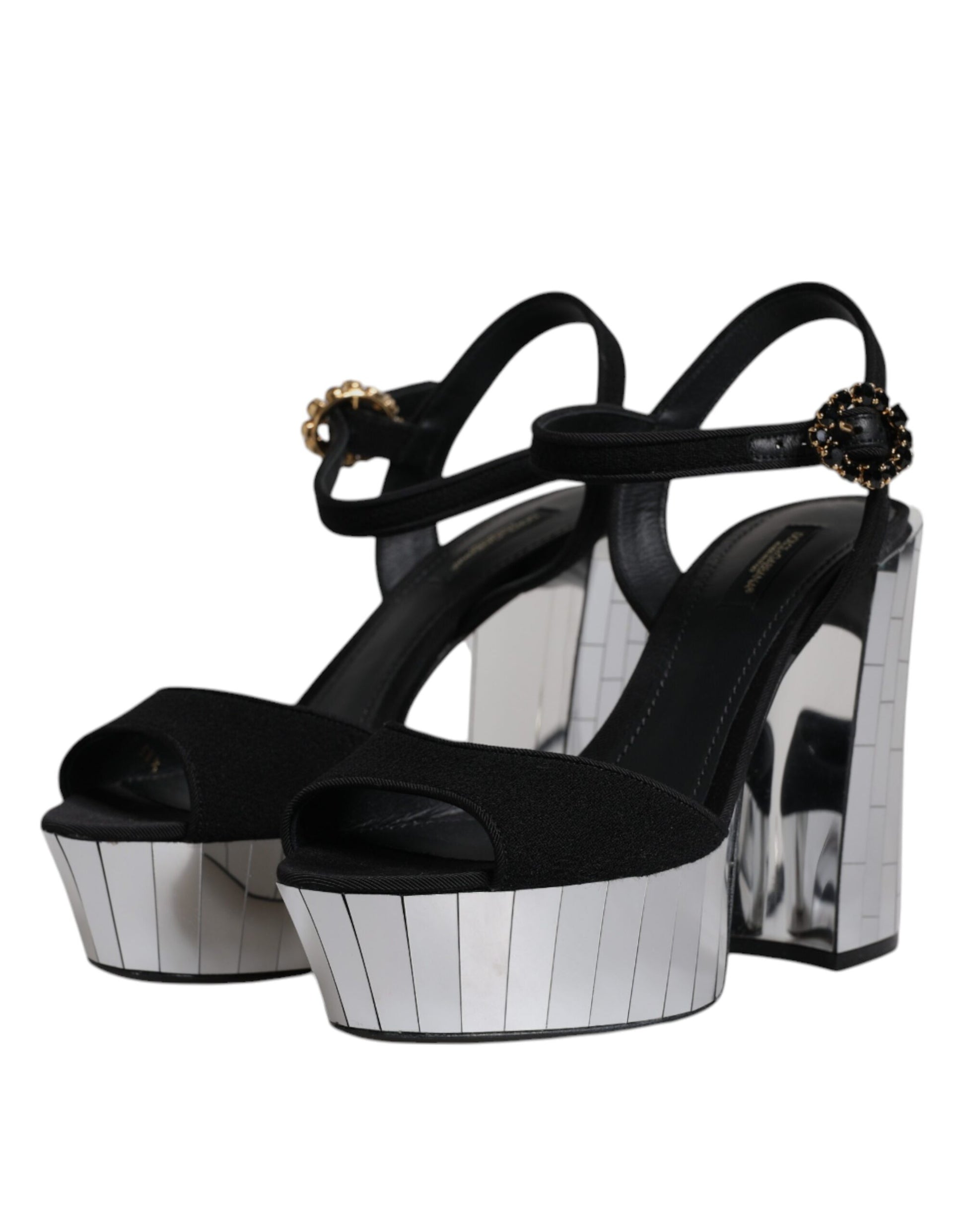 Dolce & Gabbana Black Mirror Heels Platform Sandals Shoes Dolce & Gabbana