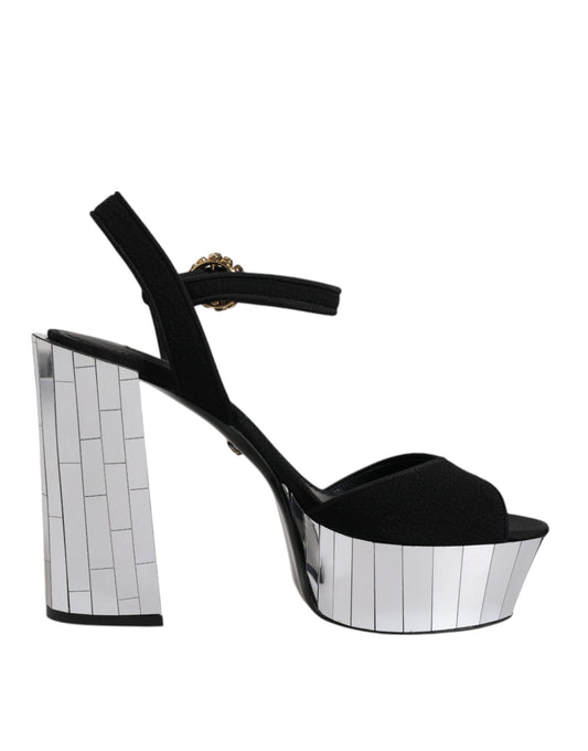 Dolce & Gabbana Black Mirror Heels Platform Sandals Shoes Dolce & Gabbana