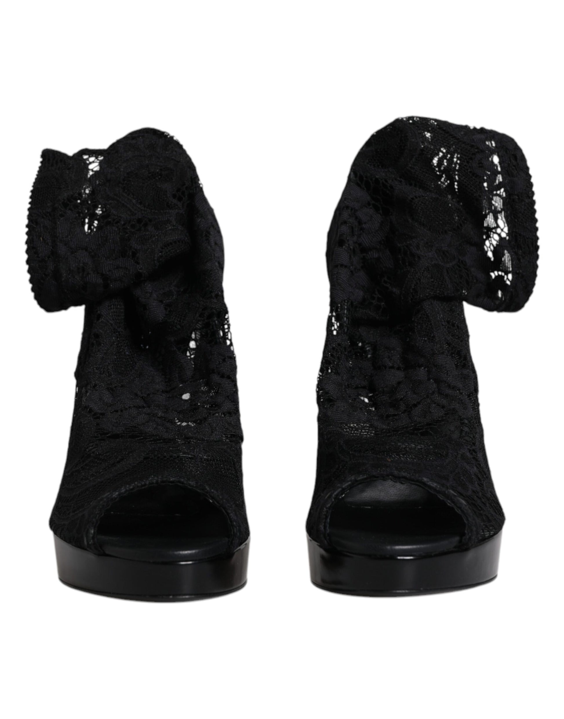 Dolce & Gabbana Black Stretch Taormina Lace Boots Shoes Dolce & Gabbana