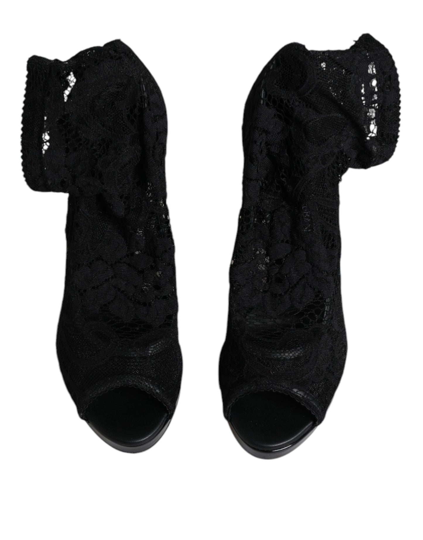 Dolce & Gabbana Black Stretch Taormina Lace Boots Shoes Dolce & Gabbana
