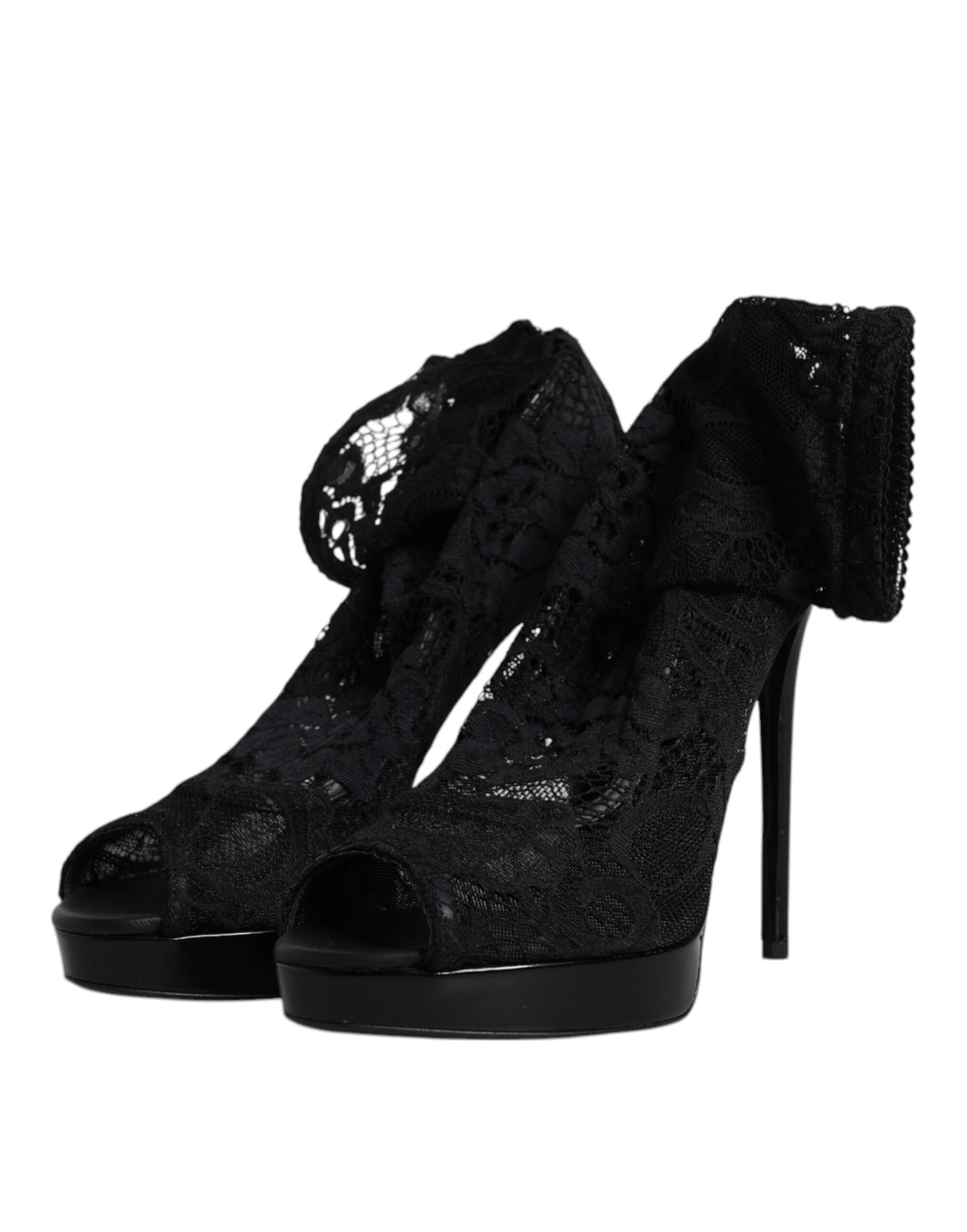 Dolce & Gabbana Black Stretch Taormina Lace Boots Shoes Dolce & Gabbana