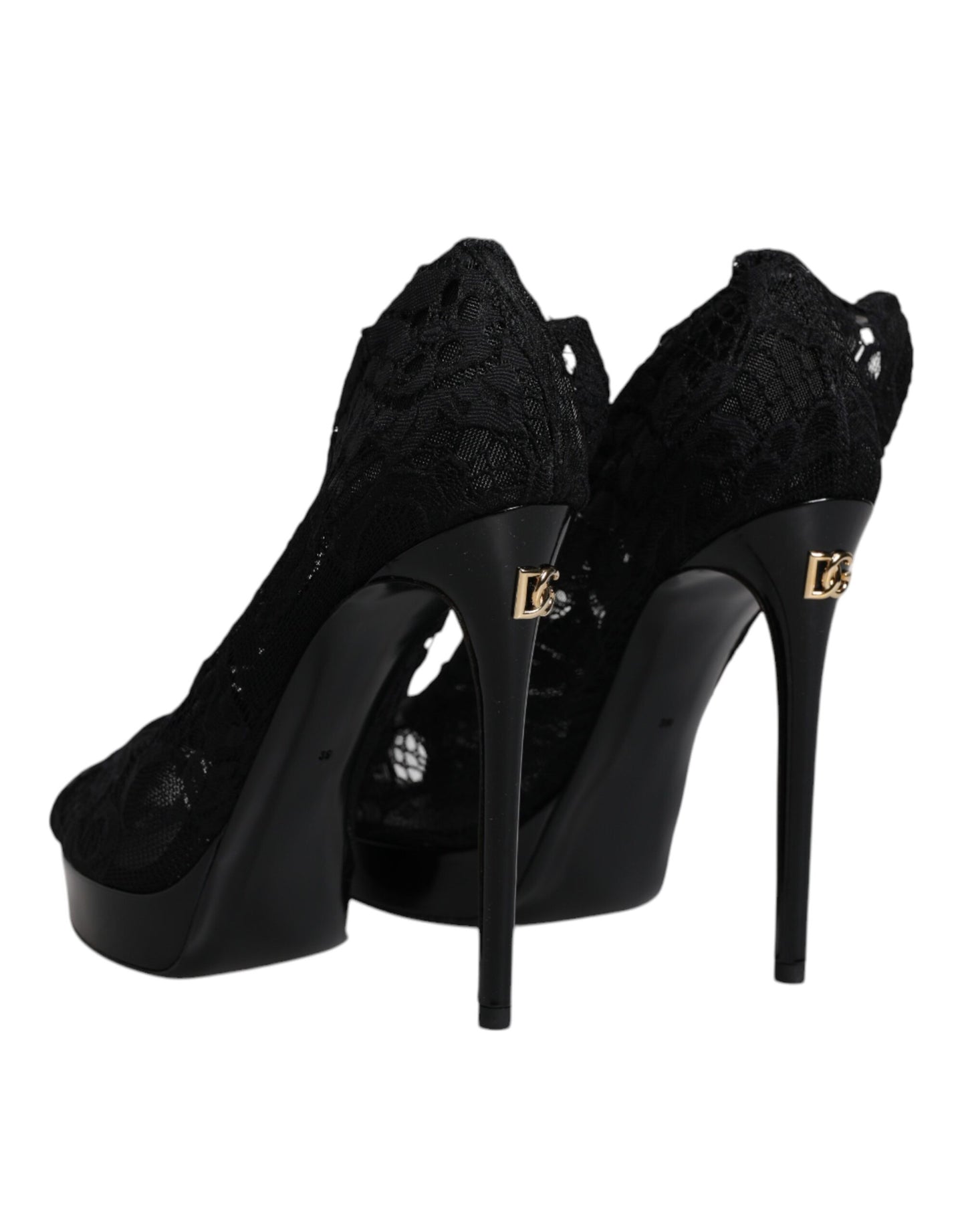 Dolce & Gabbana Black Stretch Taormina Lace Boots Shoes Dolce & Gabbana