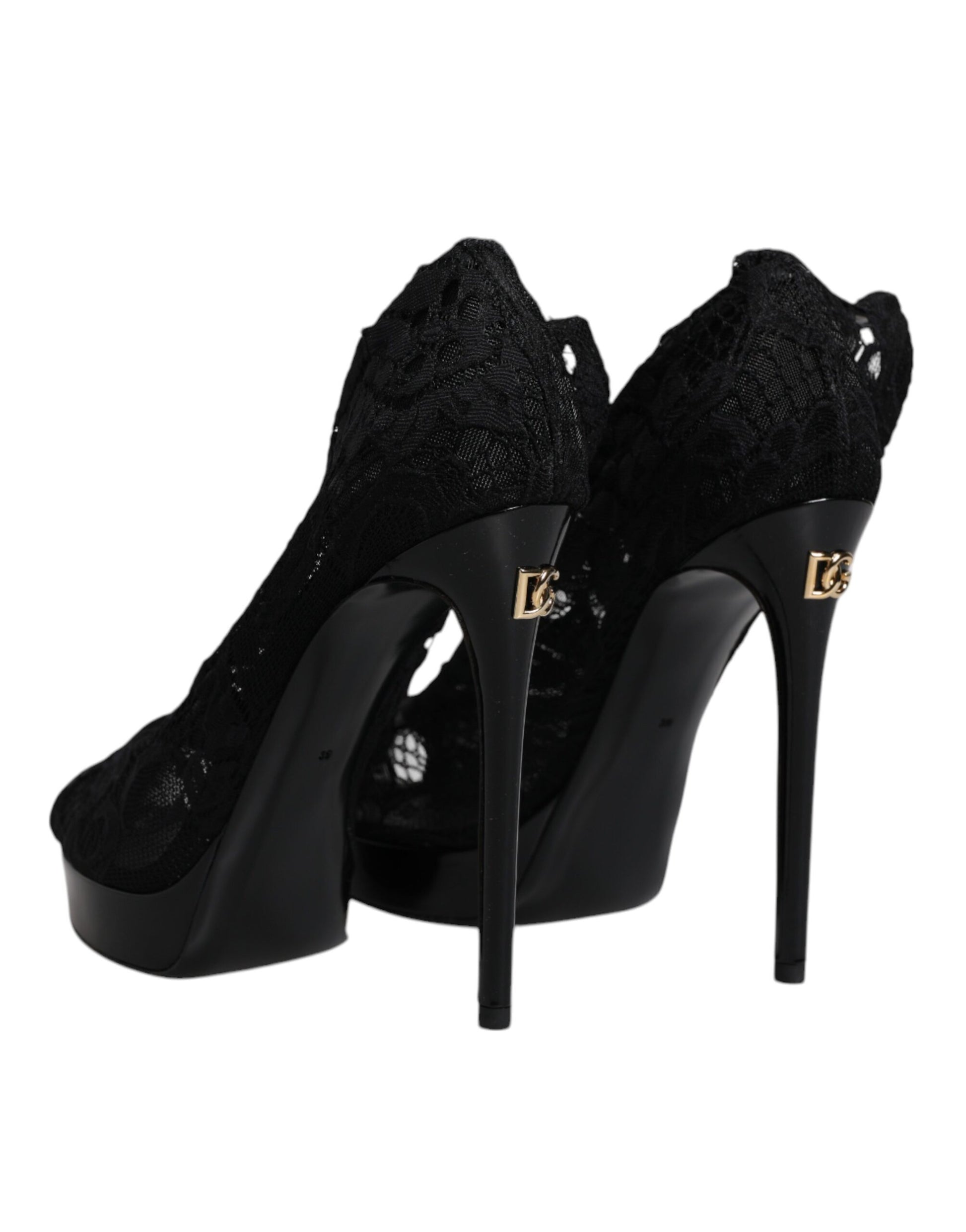 Dolce & Gabbana Black Stretch Taormina Lace Boots Shoes Dolce & Gabbana