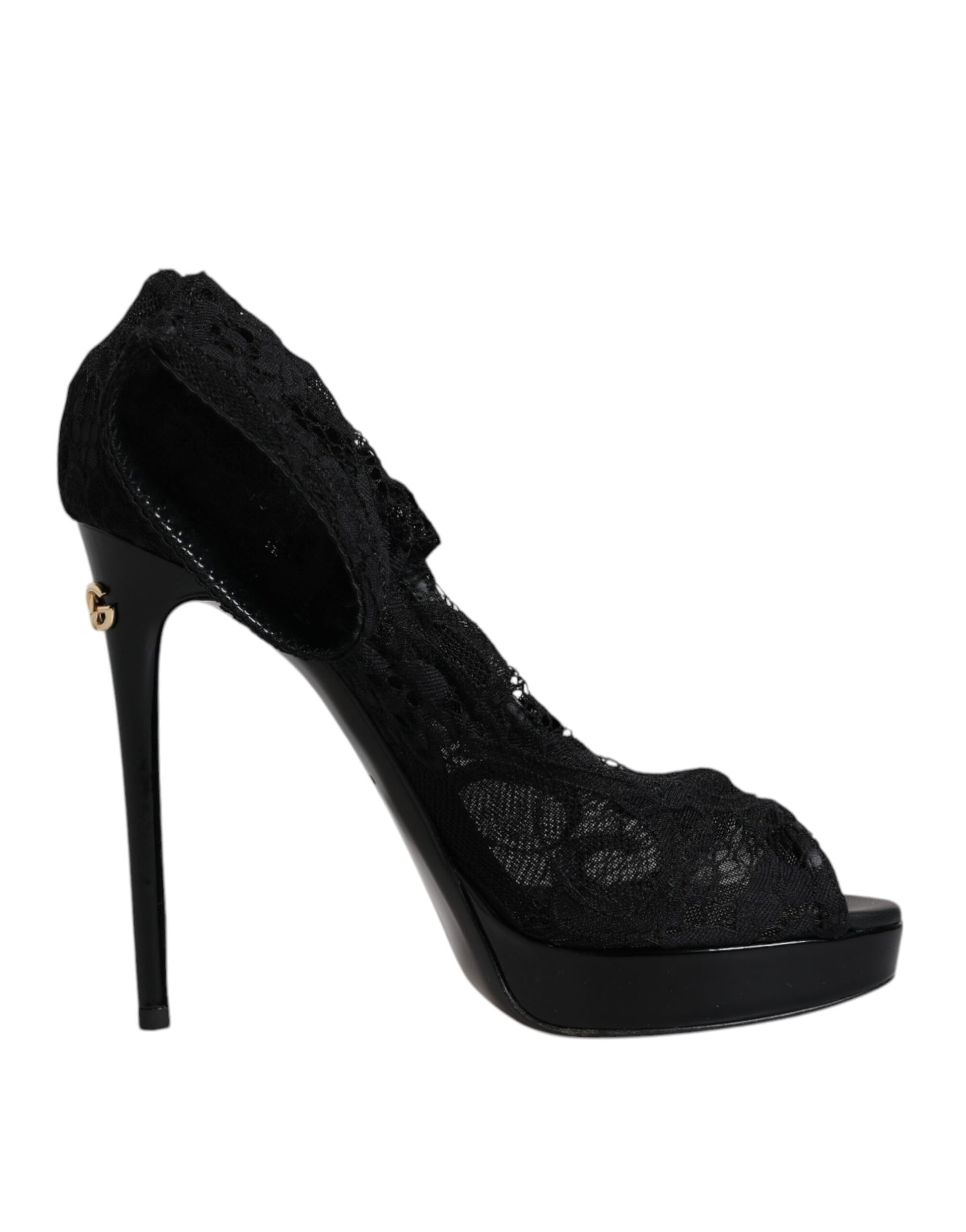 Dolce & Gabbana Black Stretch Taormina Lace Boots Shoes Dolce & Gabbana
