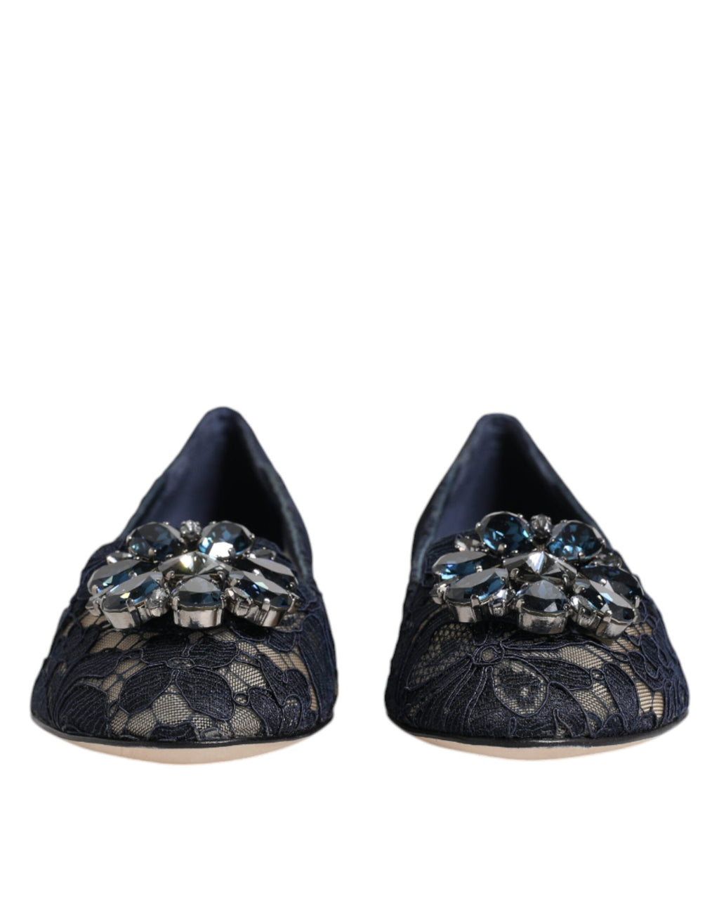 Dolce & Gabbana Blue Taormina Lace Crystals Flats Shoes - Eljoys Fashion 