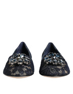 Dolce & Gabbana Blue Taormina Lace Crystals Flats Shoes - Eljoys Fashion 