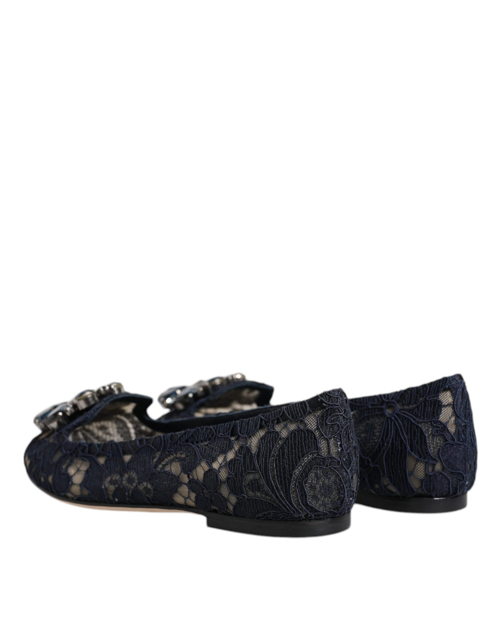 Dolce & Gabbana Blue Taormina Lace Crystals Flats Shoes - Eljoys Fashion 