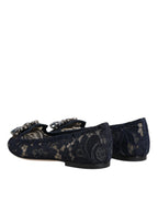 Dolce & Gabbana Blue Taormina Lace Crystals Flats Shoes - Eljoys Fashion 