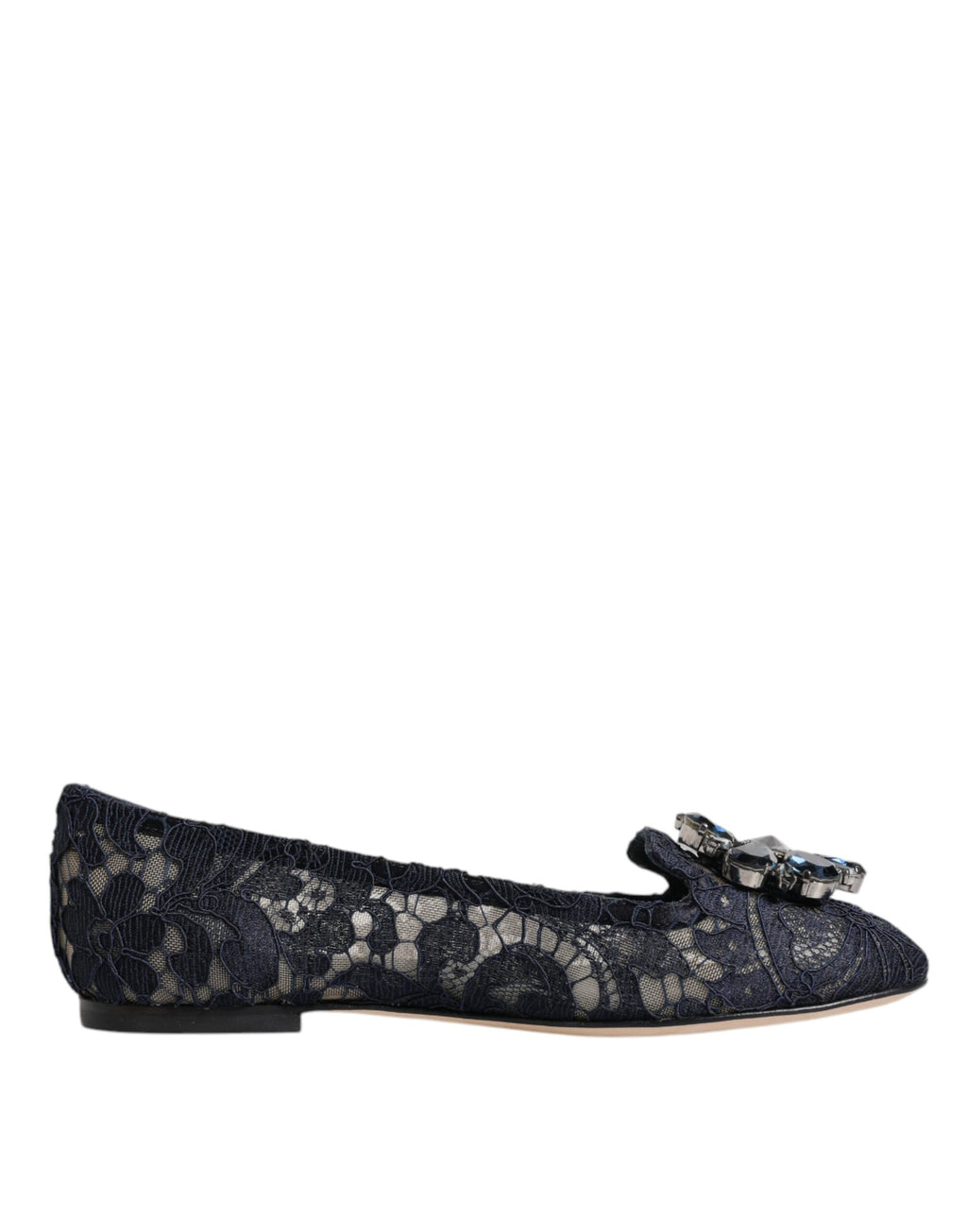 Dolce & Gabbana Blue Taormina Lace Crystals Flats Shoes - Eljoys Fashion 