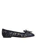 Dolce & Gabbana Blue Taormina Lace Crystals Flats Shoes - Eljoys Fashion 