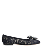 Dolce & Gabbana Blue Taormina Lace Crystals Flats Shoes - Eljoys Fashion 