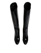 Dolce & Gabbana Black Patent Leather Vally High Boots Shoes - Eljoys Fashion 