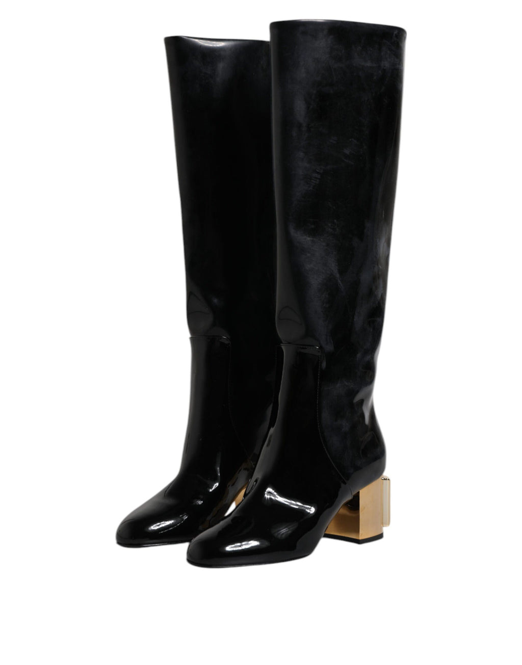 Dolce & Gabbana Black Patent Leather Vally High Boots Shoes - Eljoys Fashion 