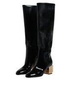 Dolce & Gabbana Black Patent Leather Vally High Boots Shoes - Eljoys Fashion 