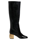 Dolce & Gabbana Black Patent Leather Vally High Boots Shoes - Eljoys Fashion 