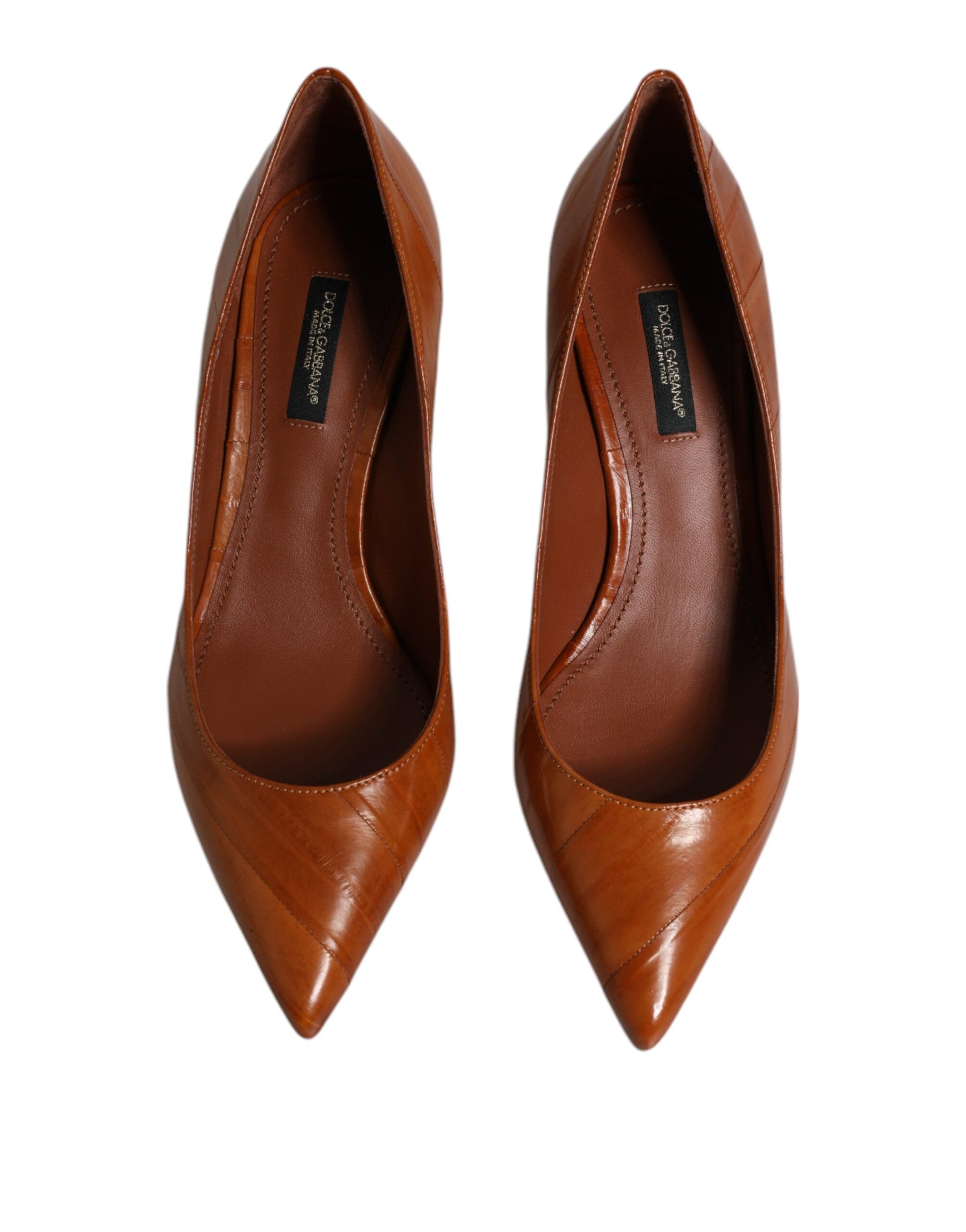 Dolce & Gabbana Brown Leather Kitten Heels Pumps Shoes Dolce & Gabbana