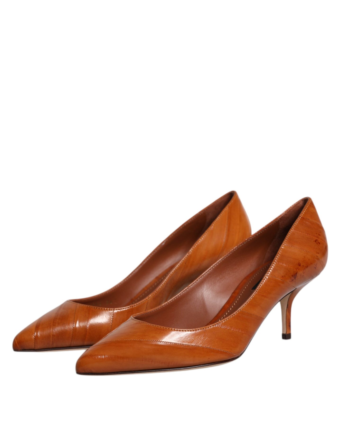 Dolce & Gabbana Brown Leather Kitten Heels Pumps Shoes Dolce & Gabbana