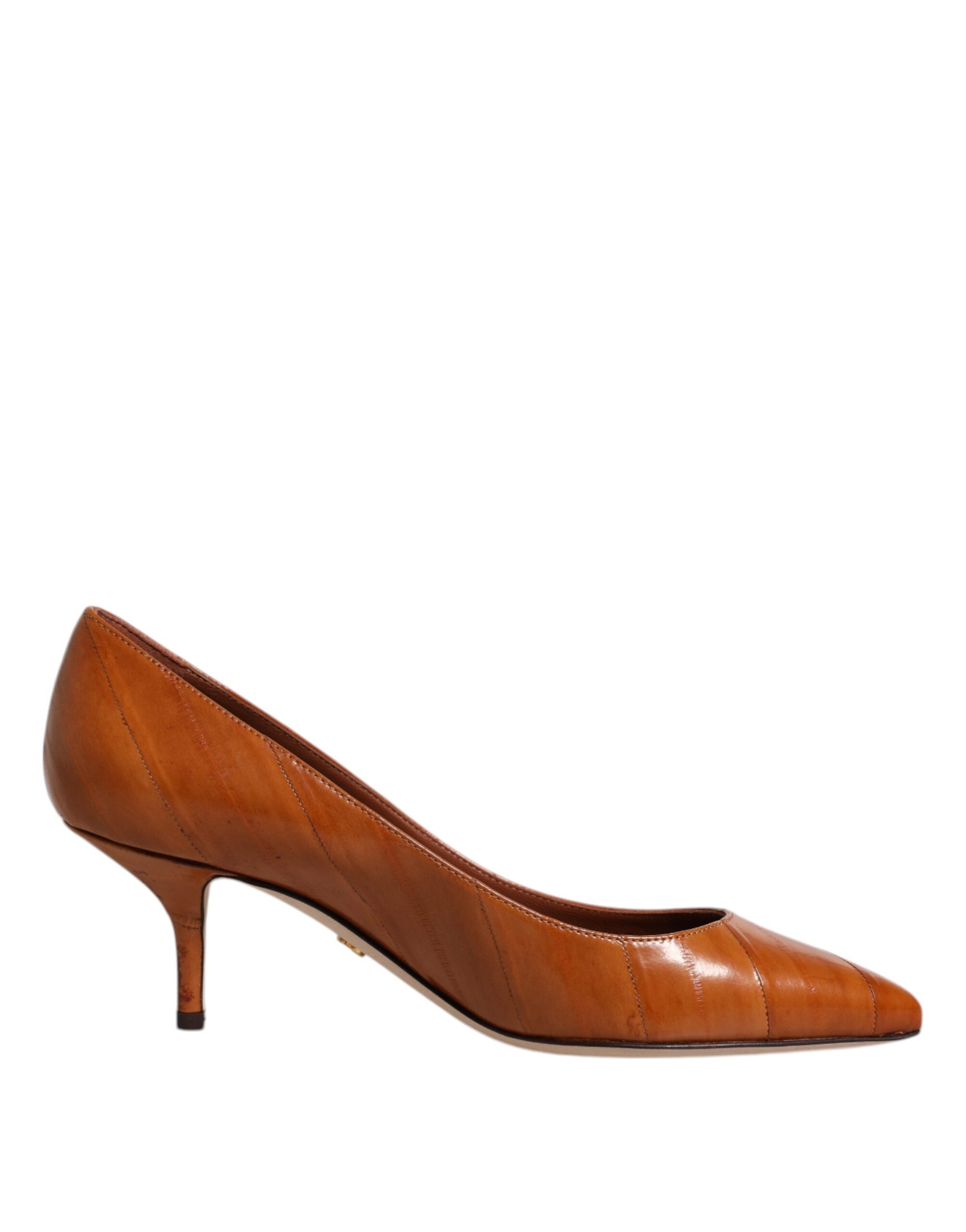 Dolce & Gabbana Brown Leather Kitten Heels Pumps Shoes Dolce & Gabbana