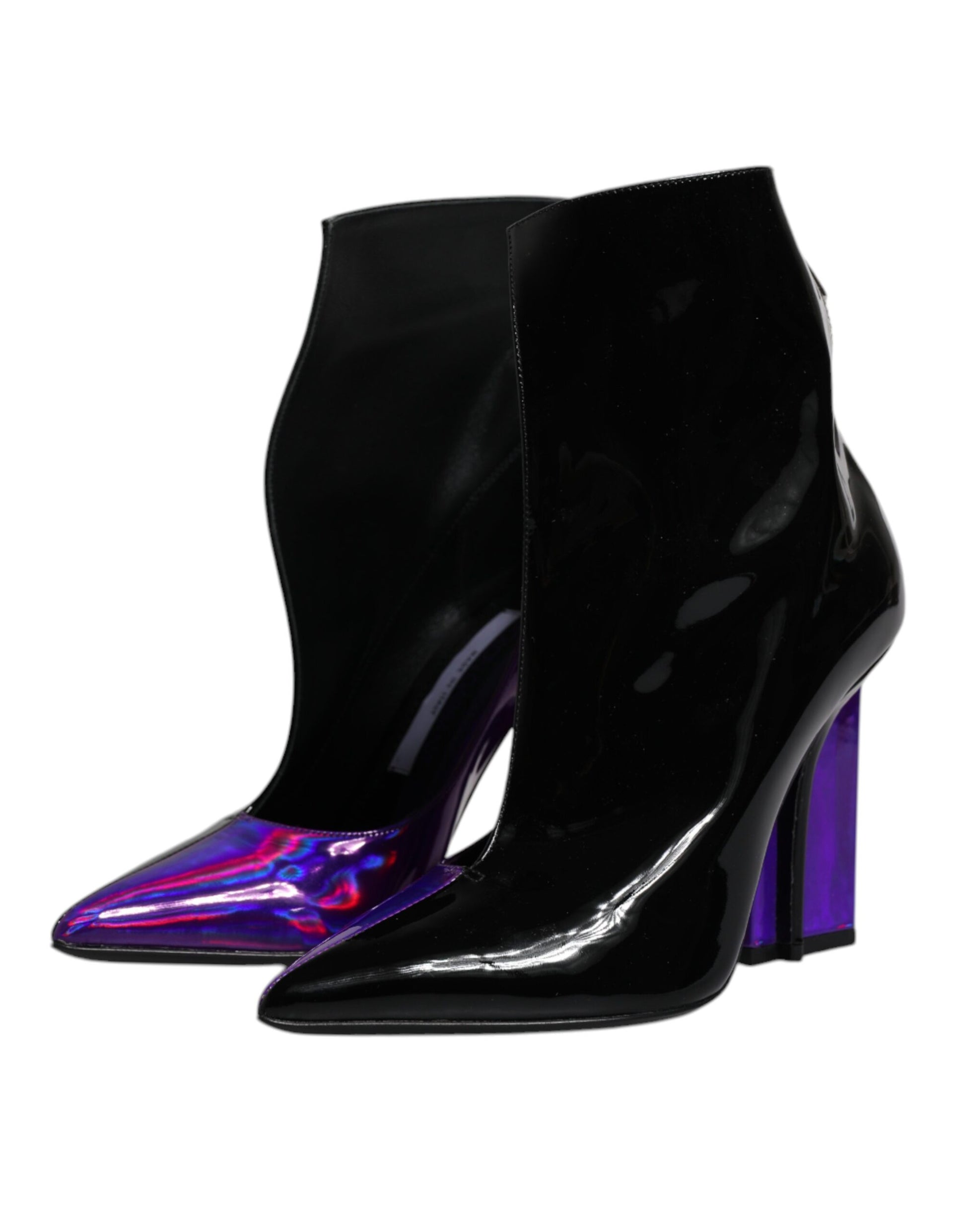 Dolce & Gabbana Purple Black Pointed Ankle Boots Shoes Dolce & Gabbana