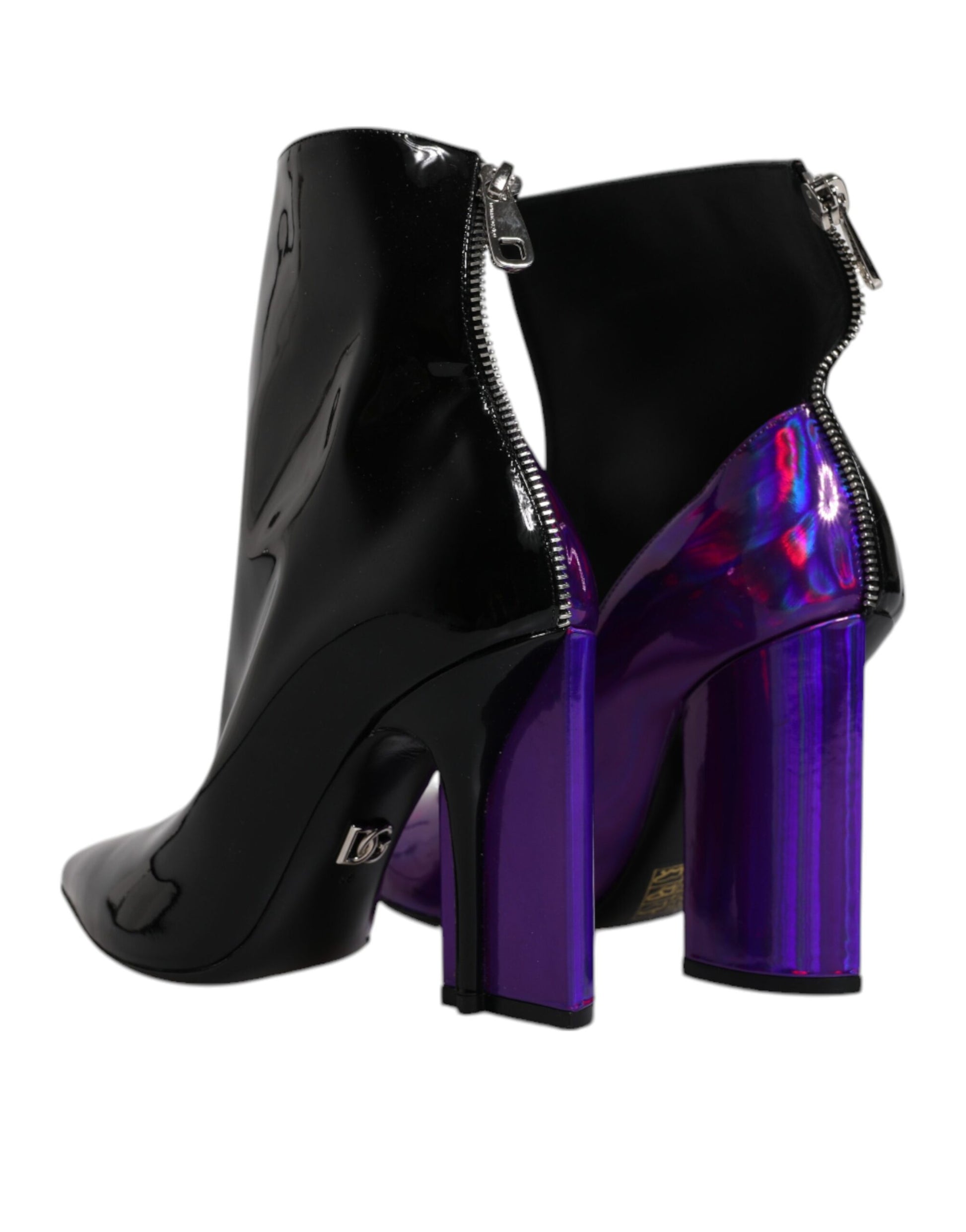 Dolce & Gabbana Purple Black Pointed Ankle Boots Shoes Dolce & Gabbana