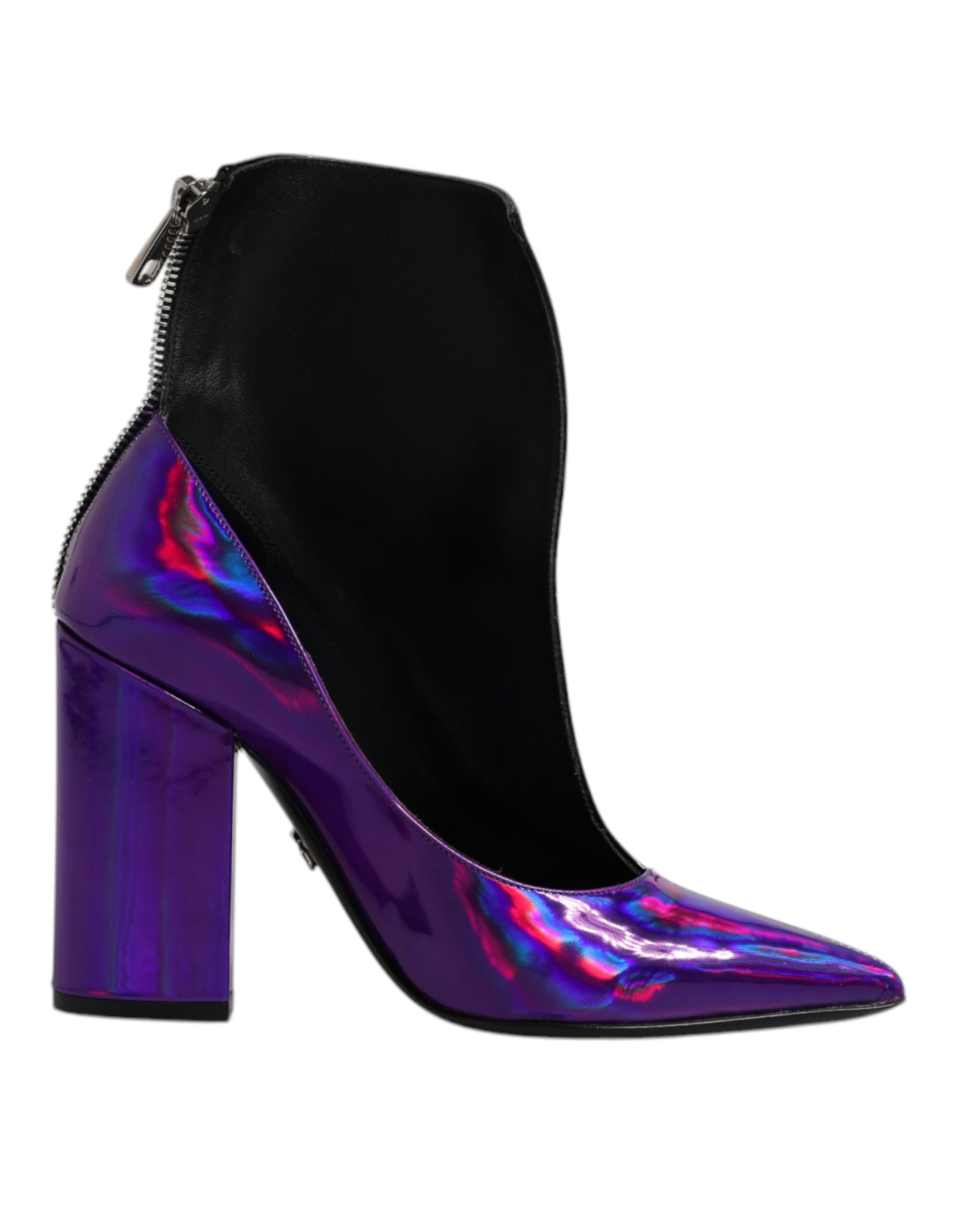 Dolce & Gabbana Purple Black Pointed Ankle Boots Shoes Dolce & Gabbana