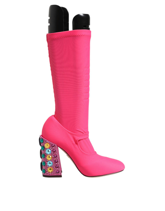 Dolce & Gabbana Pink Nylon Crystal Vally High Boots Shoes Dolce & Gabbana