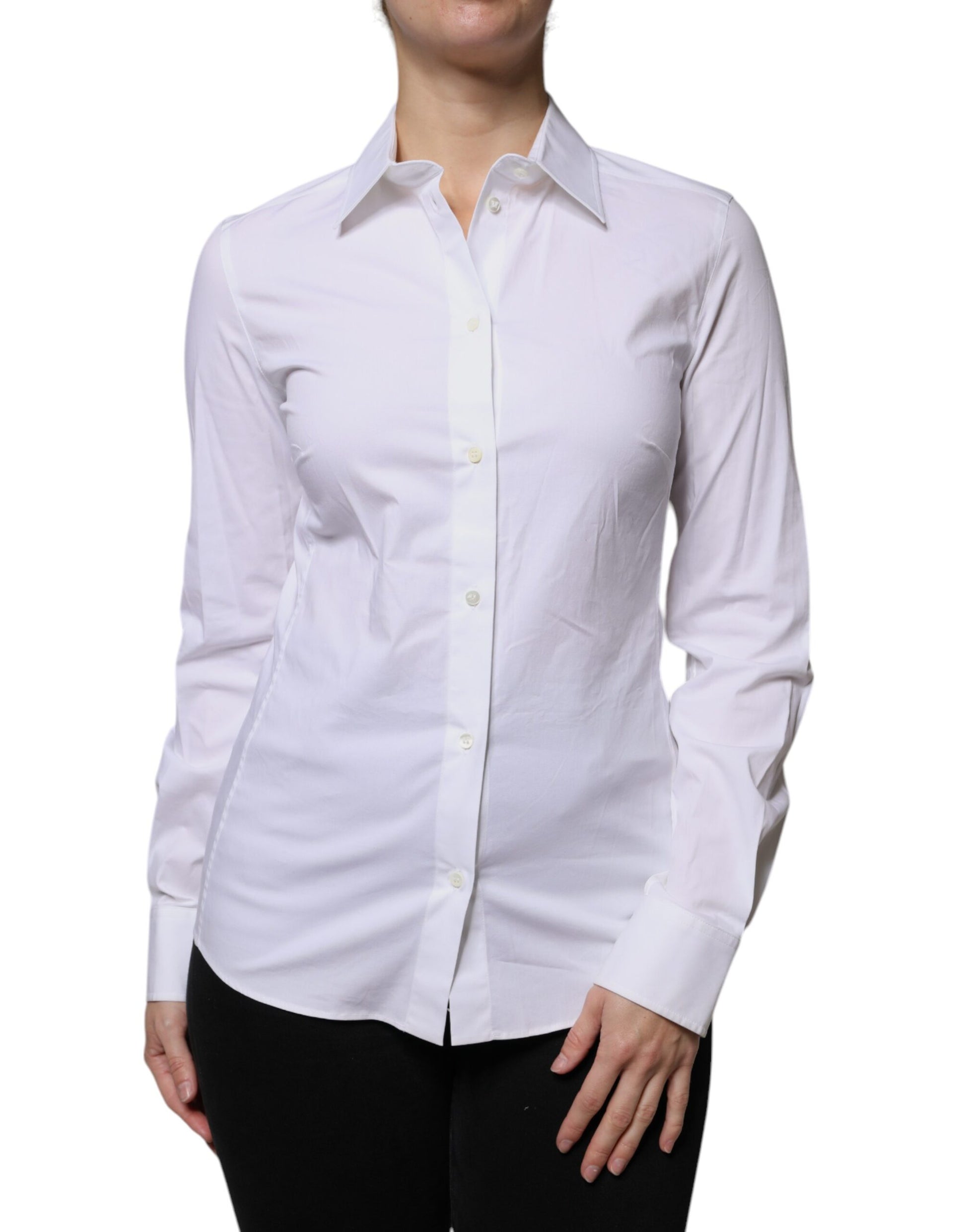 Dolce & Gabbana White Cotton Collared Long Sleeves Shirt Top Dolce & Gabbana