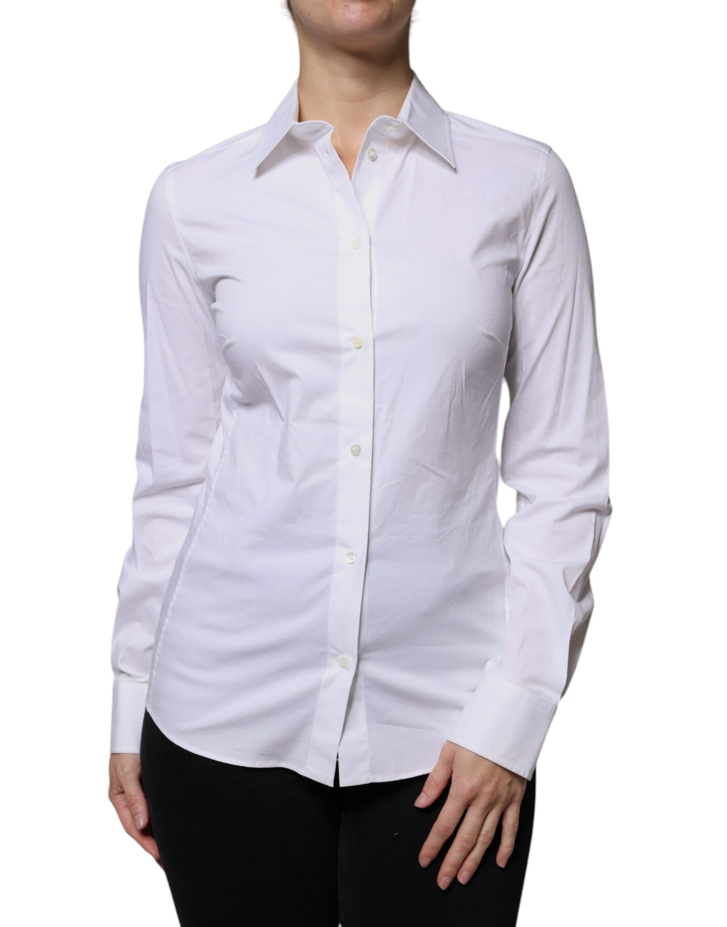 Dolce & Gabbana White Cotton Collared Long Sleeves Shirt Top Dolce & Gabbana