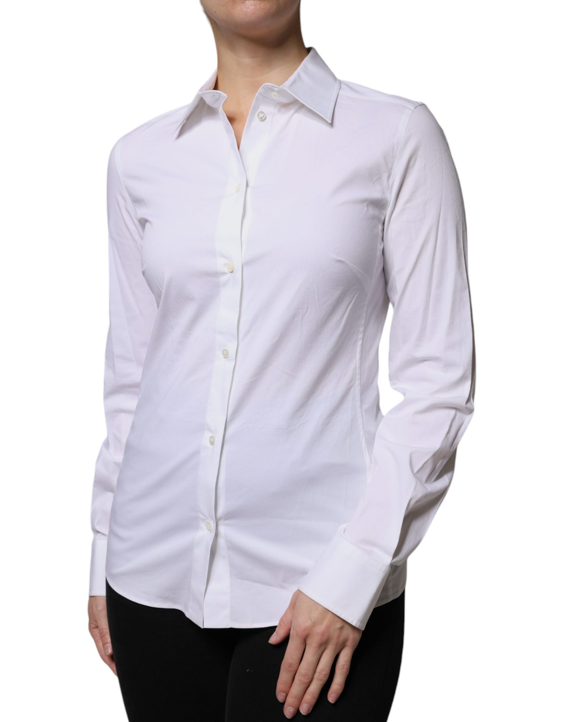 Dolce & Gabbana White Cotton Collared Long Sleeves Shirt Top Dolce & Gabbana
