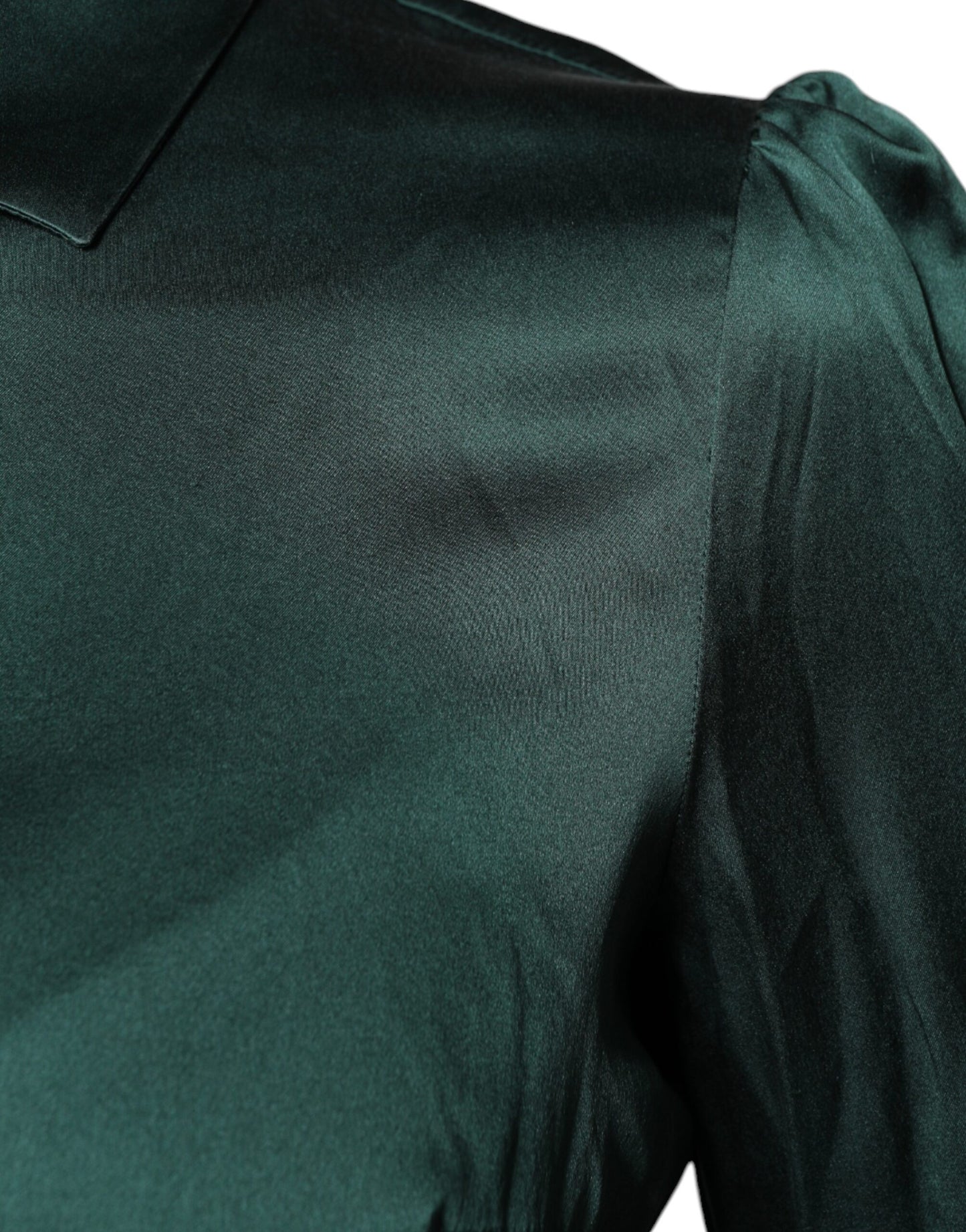 Dolce & Gabbana Dark Green Silk Button Down Long Sleeves Blouse Top Dolce & Gabbana