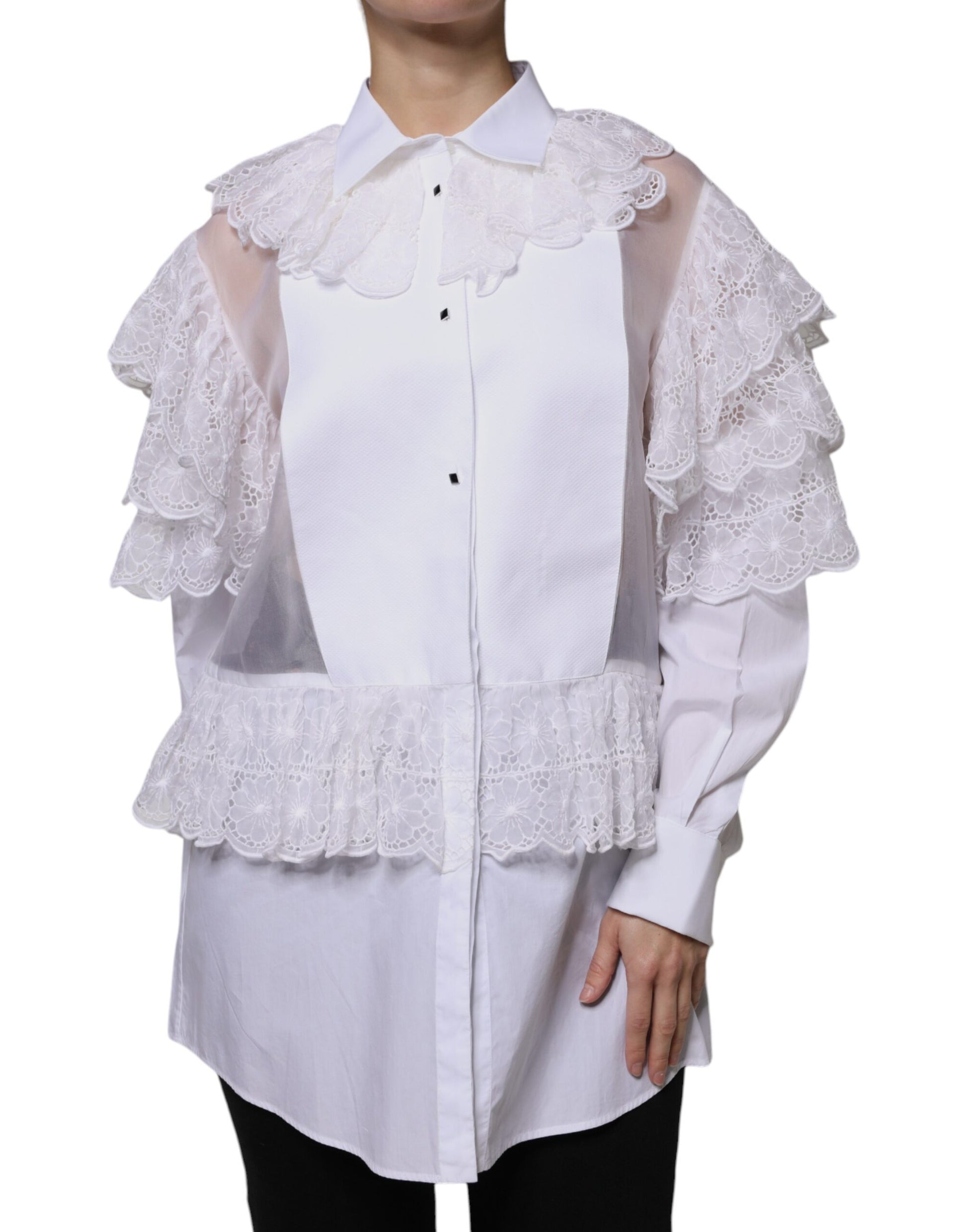 Dolce & Gabbana White Cotton Poplin Shirt Dress Blouse Top Dolce & Gabbana