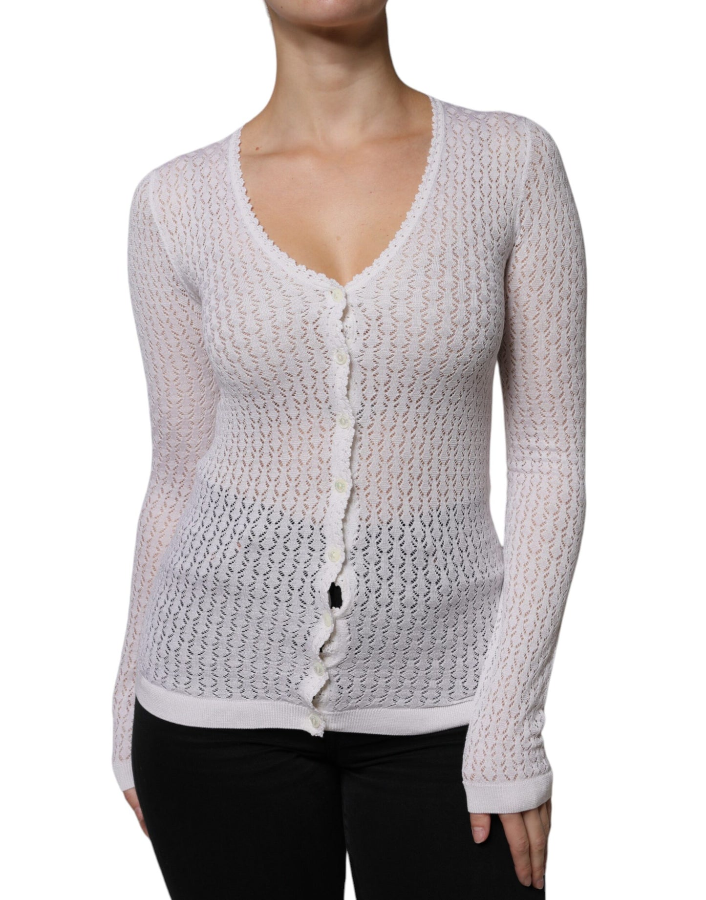 Dolce & Gabbana White Silk Button Down Cardigan Sweater Dolce & Gabbana