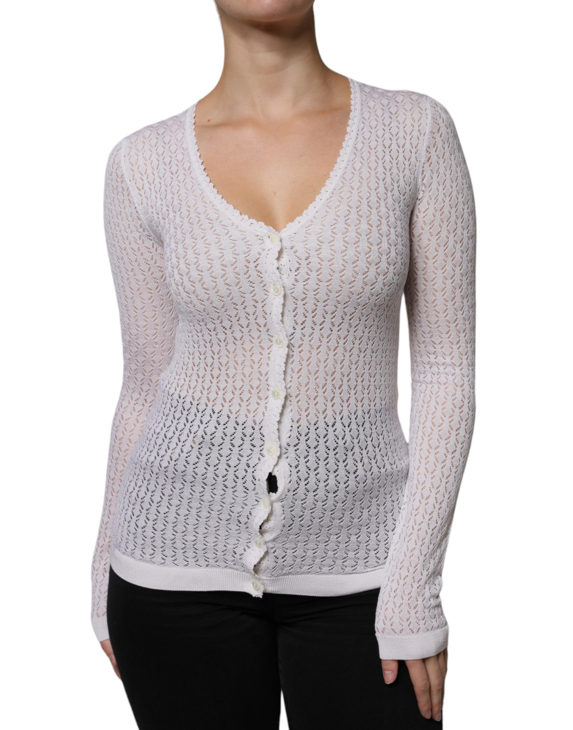Dolce & Gabbana White Silk Button Down Cardigan Sweater Dolce & Gabbana