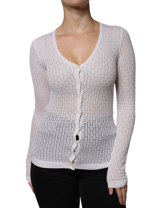 Dolce & Gabbana White Silk Button Down Cardigan Sweater Dolce & Gabbana