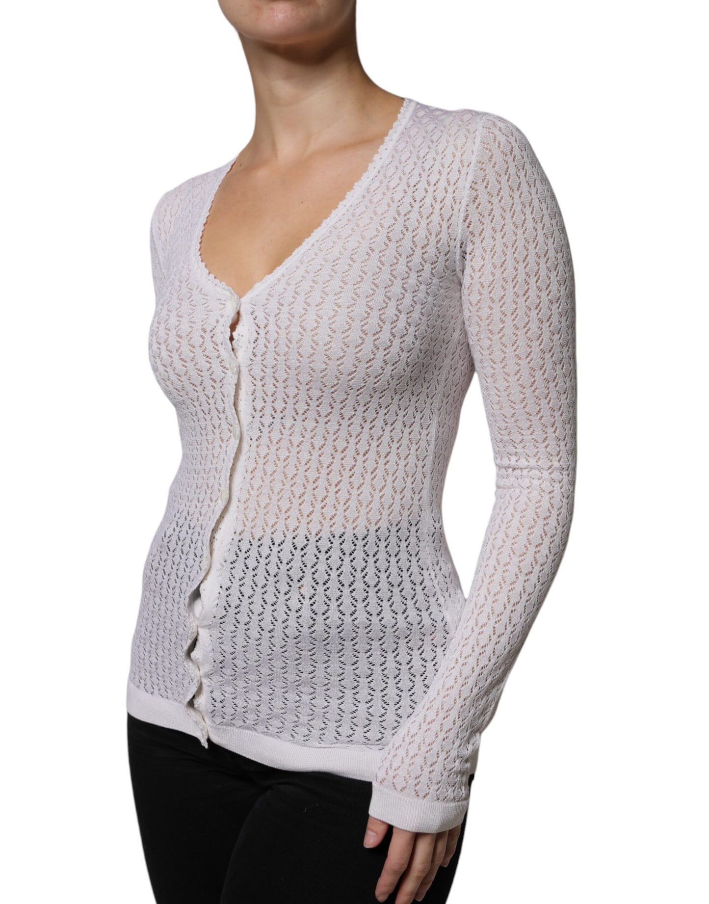 Dolce & Gabbana White Silk Button Down Cardigan Sweater Dolce & Gabbana