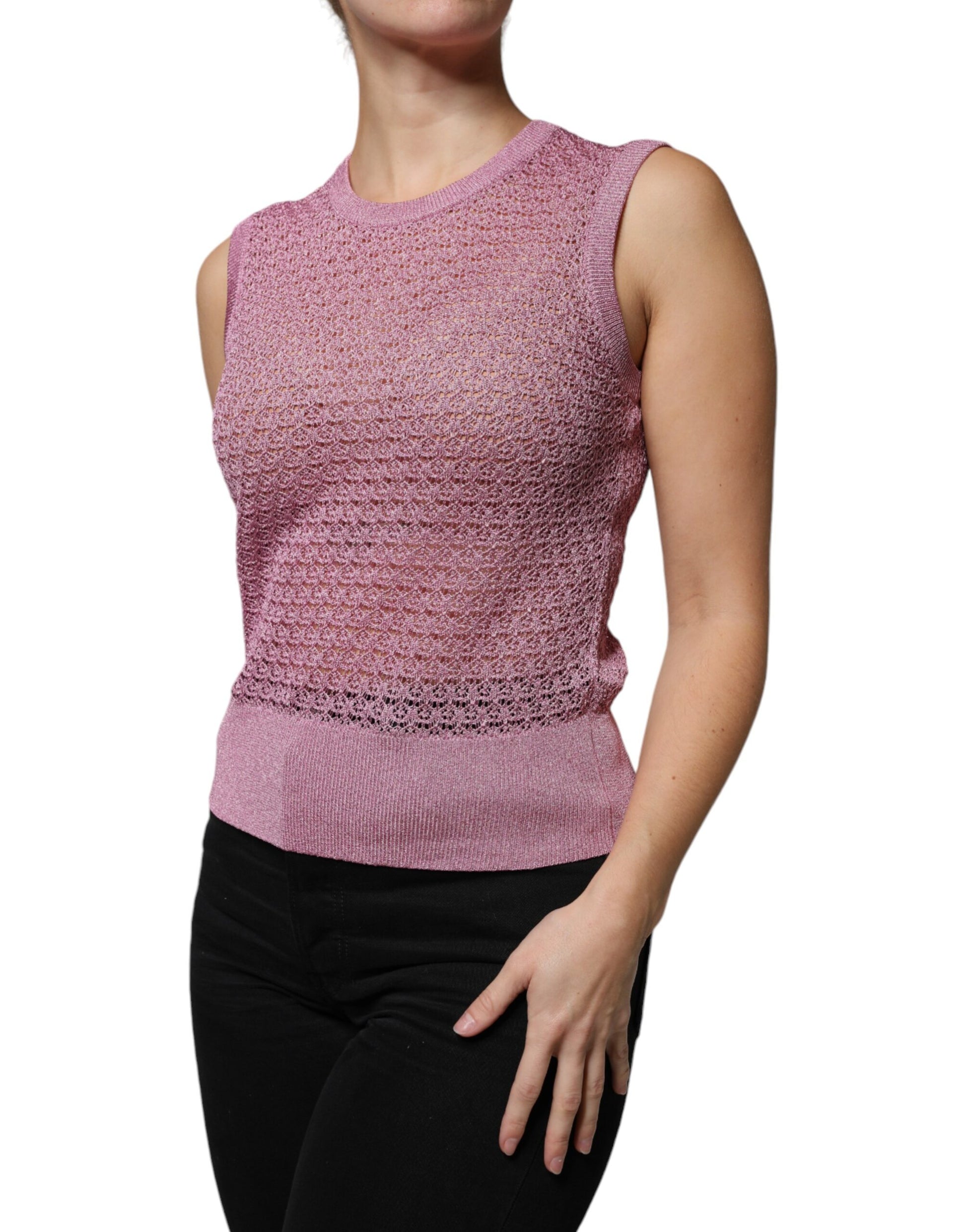 Dolce & Gabbana Pink Mesh See Through Sleeveless Tank Top Dolce & Gabbana
