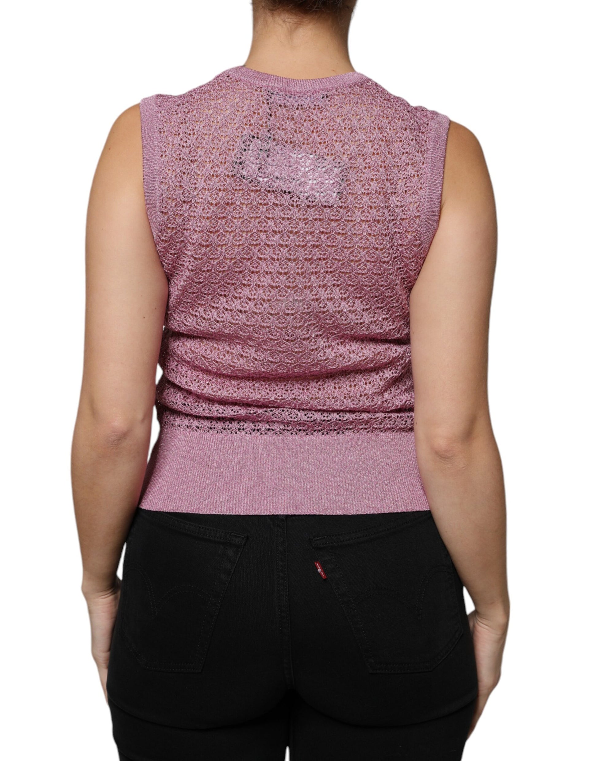 Dolce & Gabbana Pink Mesh See Through Sleeveless Tank Top Dolce & Gabbana