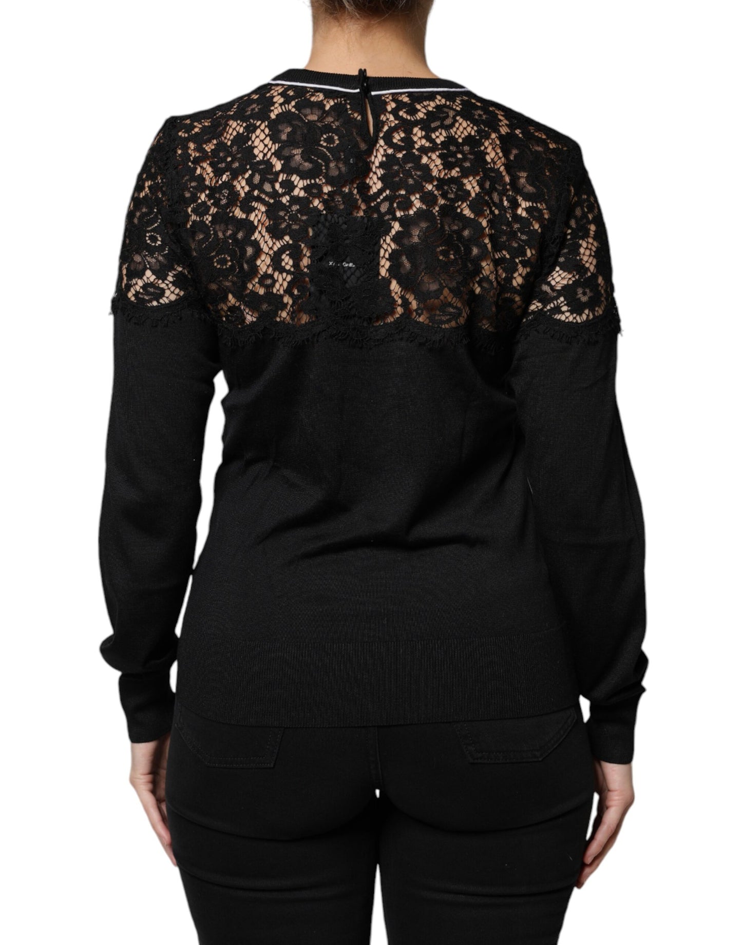Dolce & Gabbana Black Floral Lace Silk Pullover Blouse Top Dolce & Gabbana